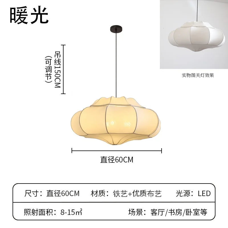 Japanese Wabi-sabi Fabric Art Decorative Pendant Lights LED E27 Silk Hanging Lamps Living/Tea Room Bedroom Restaurant Study Cafe