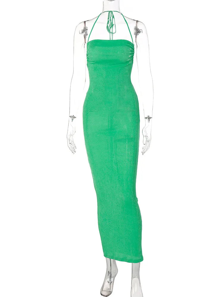 Sexy Long Shoulder Strap Open Back Backless Bodycon Maxi Dress Women Sleeveless Halter Skinny Long Dress Club Party Vestidos