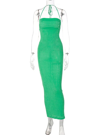 Sexy Long Shoulder Strap Open Back Backless Bodycon Maxi Dress Women Sleeveless Halter Skinny Long Dress Club Party Vestidos