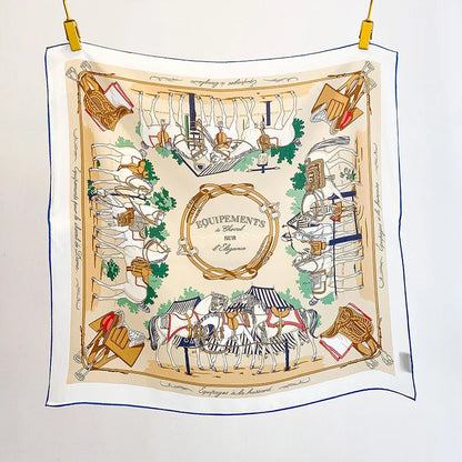 100% Mulberry Silk Square Scarf Vintage Equestrian Horse Saddle Print Bandana Unisex Neck Head Wrap Office Travel Holiday Gift