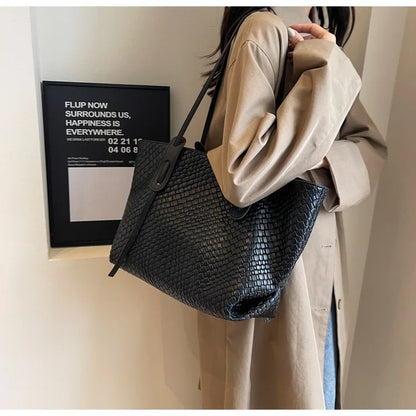 Autumn and Winter Trendy Vintage Rhombic Woven Shoulder Bags Large Capacity Underarm Bag Daily Commuting Bag Casual Handbags