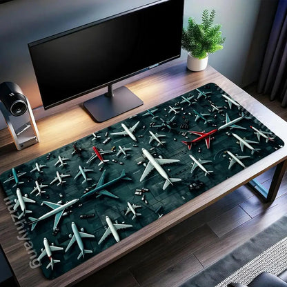 Large Airfield Theme Large Mouse Pad Stitched Edges Non-Slip Rubber Base XXL Gaming Keyboard Desk Mat Office Laptop Accessories