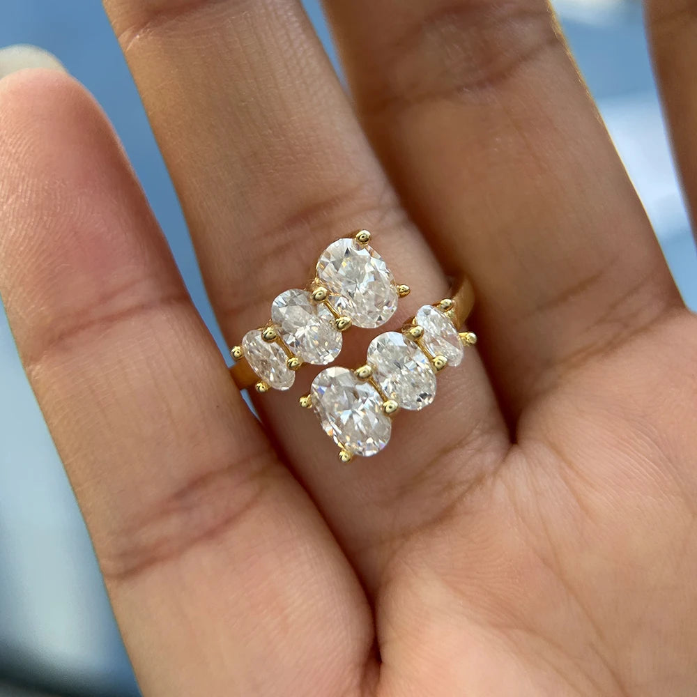 3.6cttw Oval Cut Moissanite Diamond Engagement Ring for Women 925 Sterling Silver 18K Gold Plated Wedding Bands Fine Jewelry