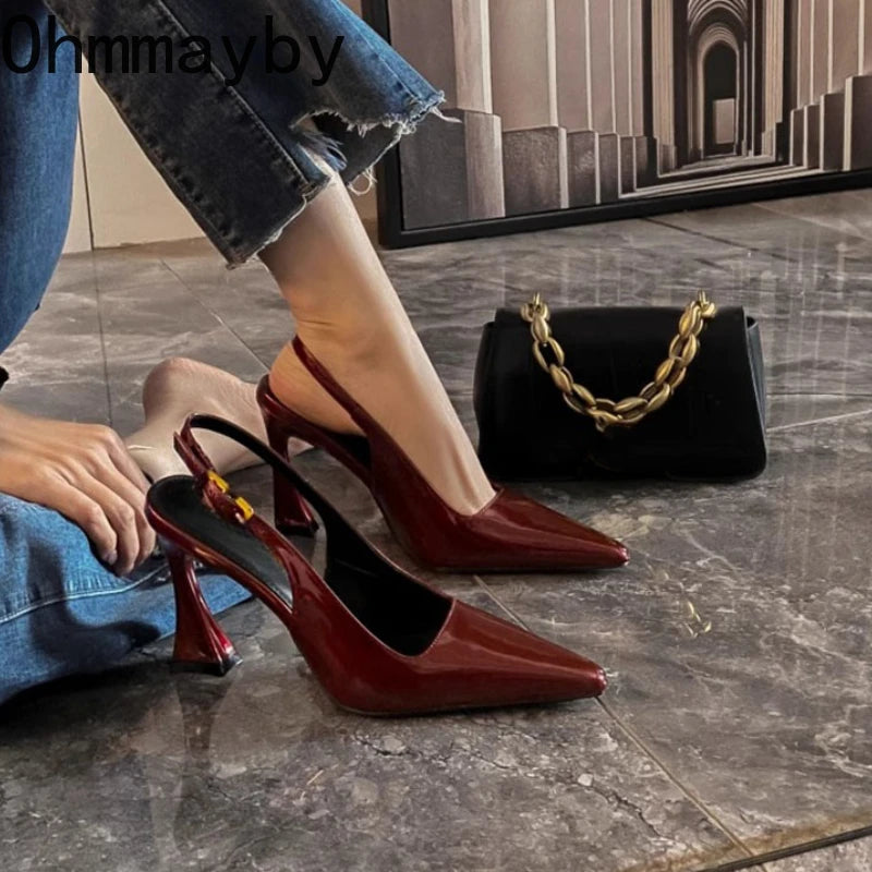 Luxury Designer Summer Women Sandals Fashion Pointed Toe Singbacks Shoes Ladies Elegant High Heel Stripper Sandalias