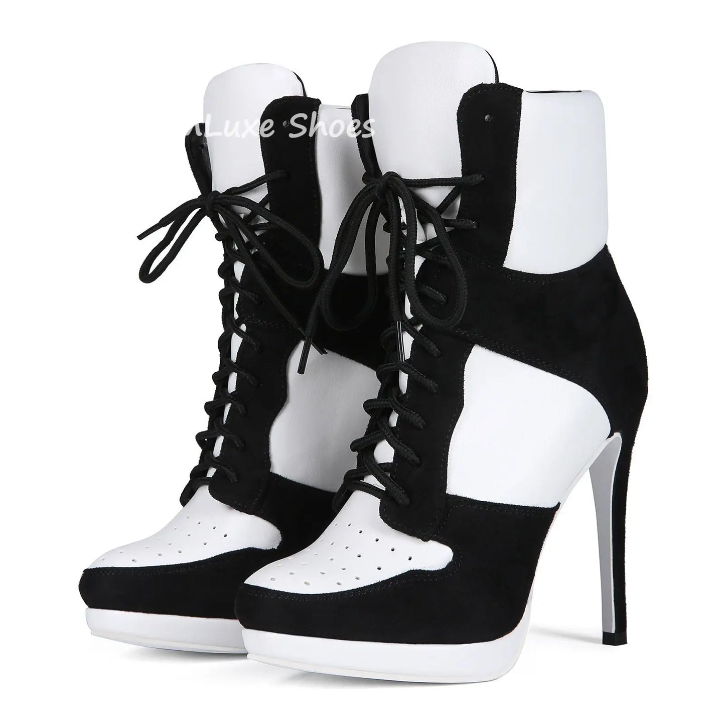 Round Toe Sports Lace Up Women's Short Boots 2026 Thick Sole Mixed Color Stilettos Autumn Winter New Street Style Casual Rock Bo