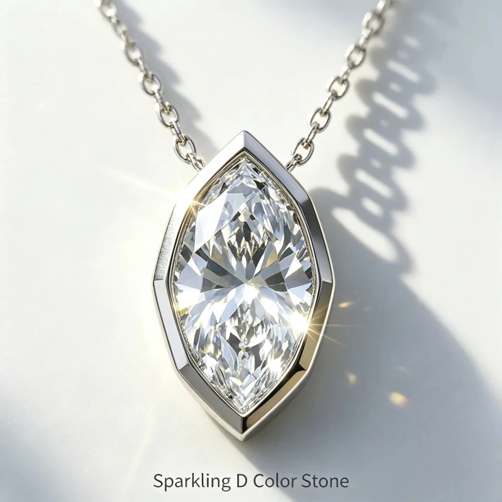 JH Marquise Cut Moissanite Pendant Necklace D Color GRA Certified Luxury Clavicle Chain 925 Sterling Silver Women Fine Jewelry