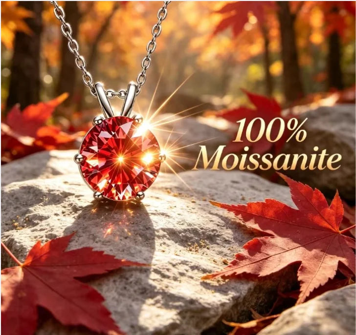 Maple leaf red moissanite necklace,simple and luxurious, classic six claw pendant,collarbone chain accessory,hot selling product