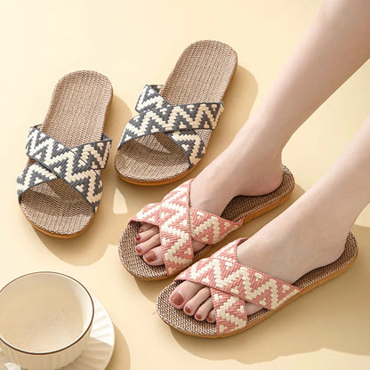 Hemp Casual Women's Slippers Home Flats Spring Summer Luxury Designer Woman Shoes Fashion Indoor Slides Ladies Soft Sole Elegant