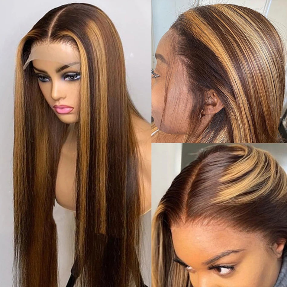 Premium Highlights Blonde Colored 13x6 HD Lace Front Human Hair Wigs Tuneful Malaysian Straight HD Transparent Lace Frontal Wig