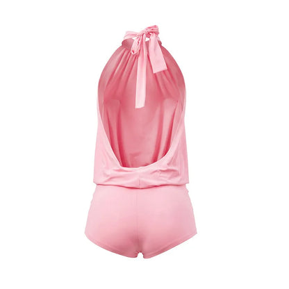 Spicy Girl Metal Decoration Ruched Jumpsuit Woman Sexy Halter Bandage Sleeveless Backless Skinny Slim Night Clubwear Rompers