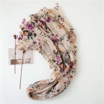 Fashion Printing Flower Tassel Shawl Cotton Viscose Scarf Women Beach Sunscreen Shawl Muslim Hijab Wrap Headscarf 180*90cm