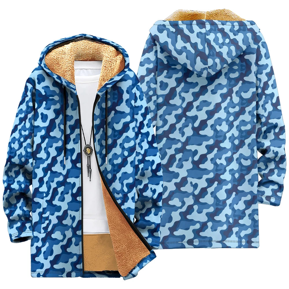Winter Cozy Camouflage Fleece-Lined Hooded Jackets Warm Tactics Style Coats Faux Fur Outdoor Camping Casual Streetwear Fashion