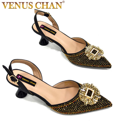 Latest Elegant Wedding Italian Diamond Design Shoes Women's African Party Shoes Crystal Shoes High School High Heels