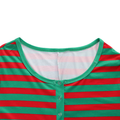 Christmas Women Sexy Bodycon Pajamas Rompers Striped Print Long Sleeve Button O Neck Jumpsuits Playsuits Sleepwear Loungewear