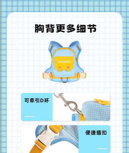 Dog Backpack Harness Cute Plaid Outdoor Self-Carrying Bag for Pets Puppy Chest Vest for Walking Adjustable for Small Medium Dogs