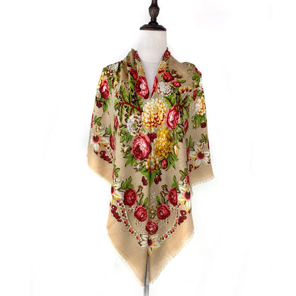 130*130cm Breathable Thin Russian Square Scarf Women Luxury Floral Print Ukrainian Shawl Babushka Handkerchief Head Wraps