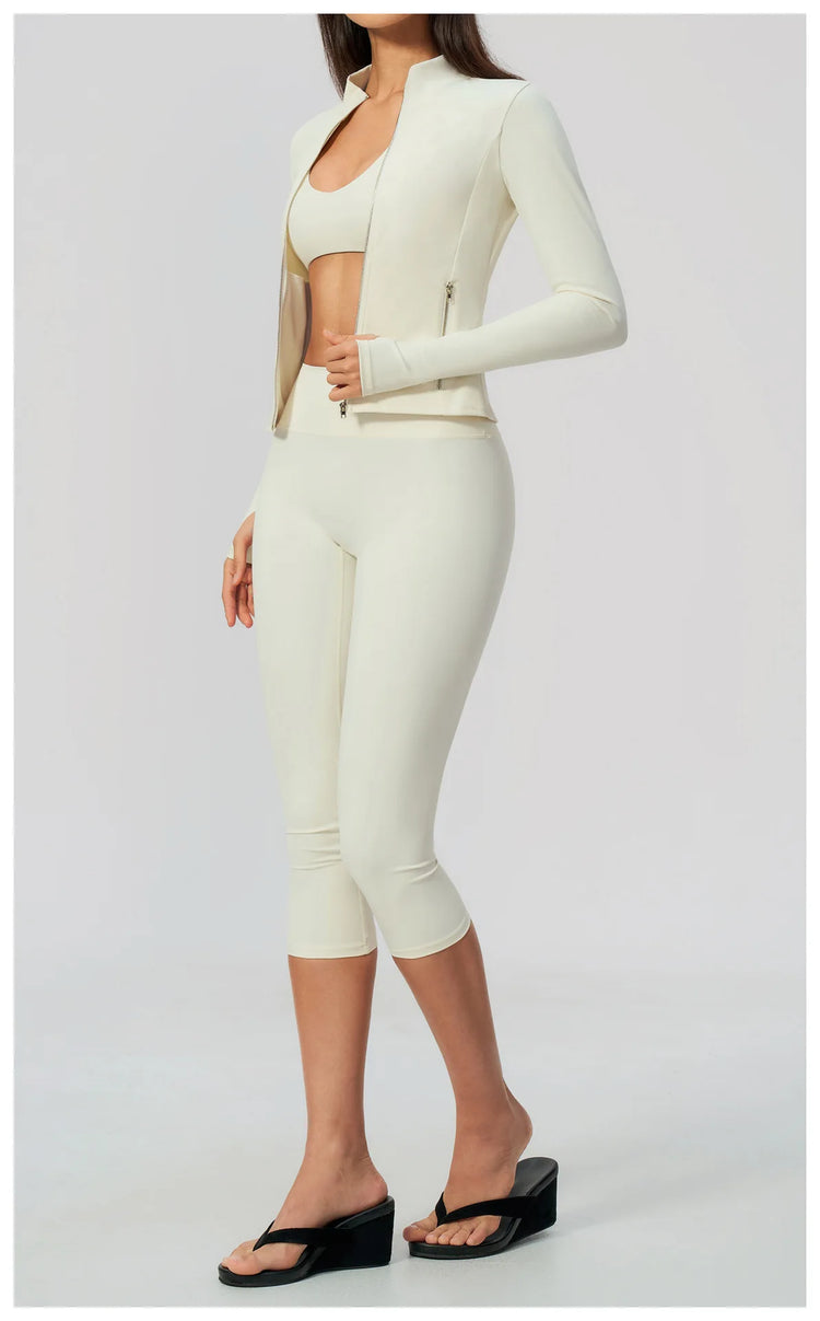 Yoga Set 3PCS Women's Tracksuit Workout Outfit Zipper Fitness Long Sleeved Sports Set Gym Clothes Female Sports Bra Yoga Outfits