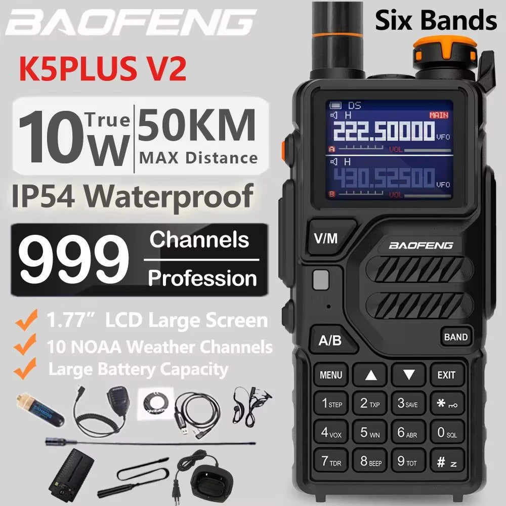 2026 Baofeng UV-K5 Plus Walkie Talkie 12W High Capacity AM FM Two Way Radio Full Band LCD 999CH Frequency Copy NOAA Noise Reduce