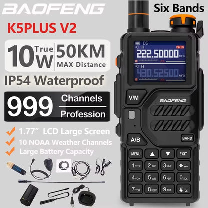 2026 Baofeng UV-K5 Plus Walkie Talkie 12W High Capacity AM FM Two Way Radio Full Band LCD 999CH Frequency Copy NOAA Noise Reduce