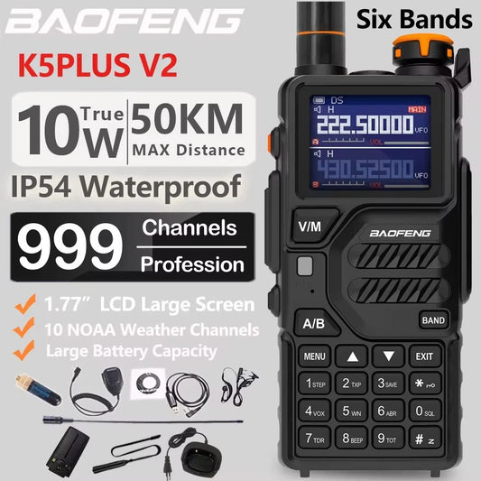 2026 Baofeng UV-K5 Plus Walkie Talkie 12W High Capacity AM FM Two Way Radio Full Band LCD 999CH Frequency Copy NOAA Noise Reduce