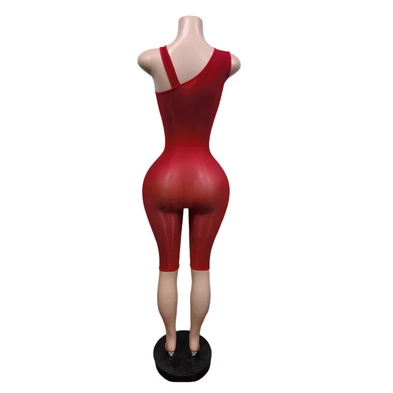 FAGADOER Sexy Asymmetric One Shoulder Bodycon Rompers Women's Summer Fashion Solid Color Jumpsuits Night Party Club Playsuits