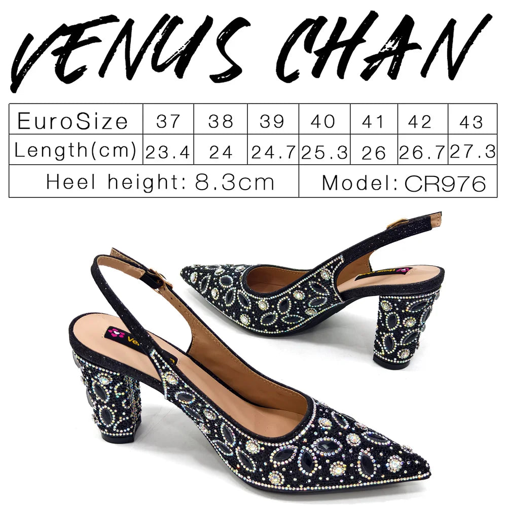 Elegant Women's Nigerian Fashion Pointed-Toe Party Shoe and Bag Set Rhinestone Luxurious Rhinestone Pumps for Special Occasions
