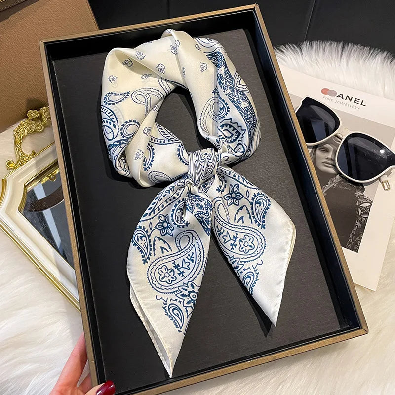 2025 Korean Satin Silk Scarf 70cm Square Women Fashion Shawl Wrap Neckerchief New Elegant