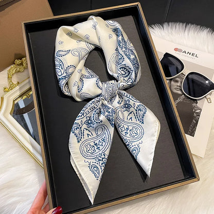 2025 Korean Satin Silk Scarf 70cm Square Women Fashion Shawl Wrap Neckerchief New Elegant