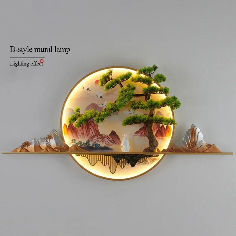 TINNY Modern LED Wall Picture Light Inside Creative Chinese Pine Landscape Mural Sconces Lamp for Home Living Bedroom Study