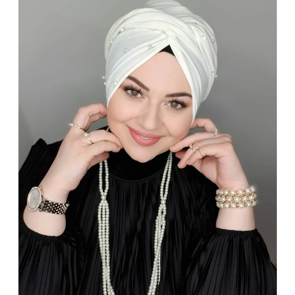 Muslim Fashion Pearl Black Modal Hijab Undercap Abaya Hijabs For Woman Abayas Jersey Head Scarf Dress Women Turbans Turban Cap