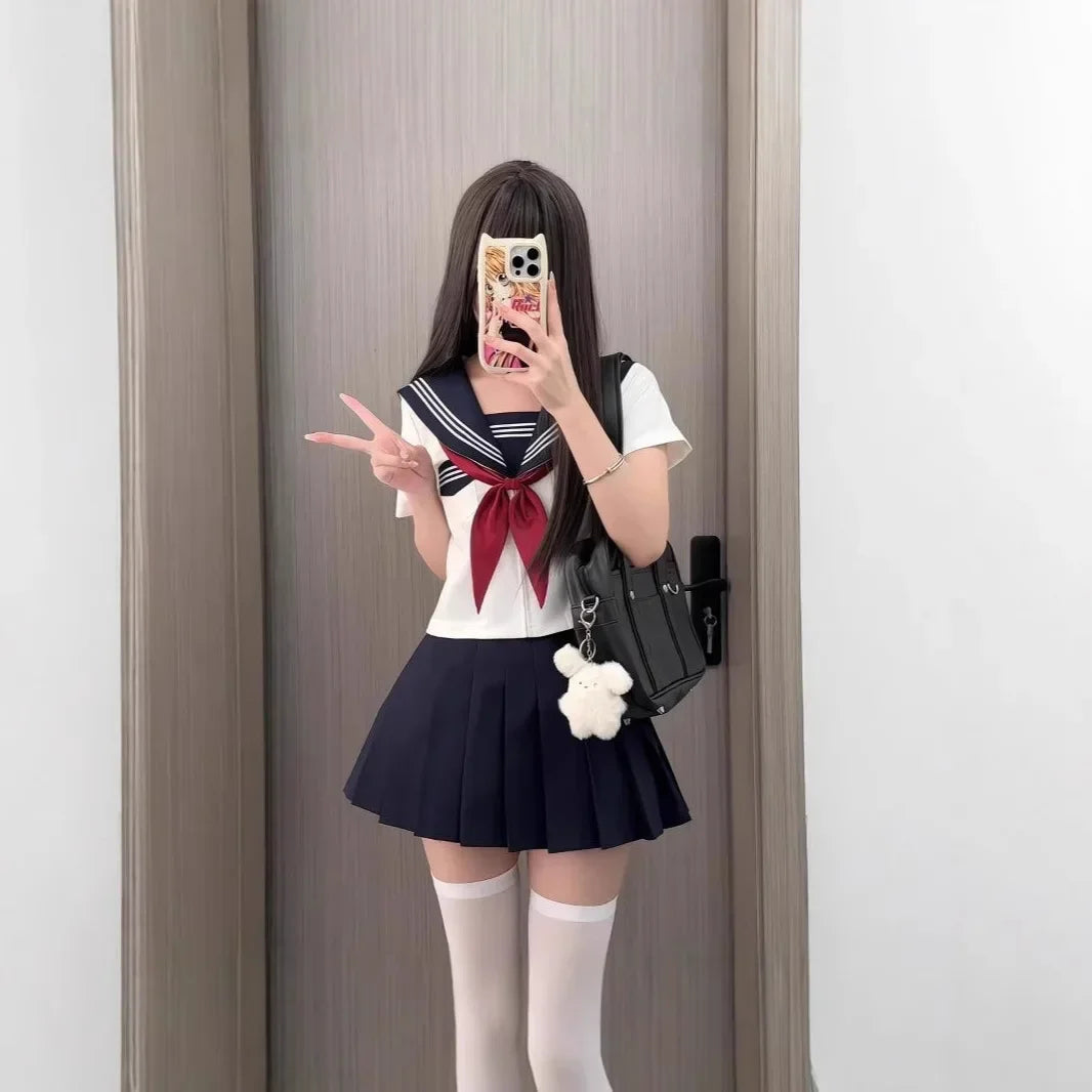 Basic Style Short Sleeve Sailor Suit Uniform JK School Uniform Short Skirt for Women Cosplay Special Use Clothing