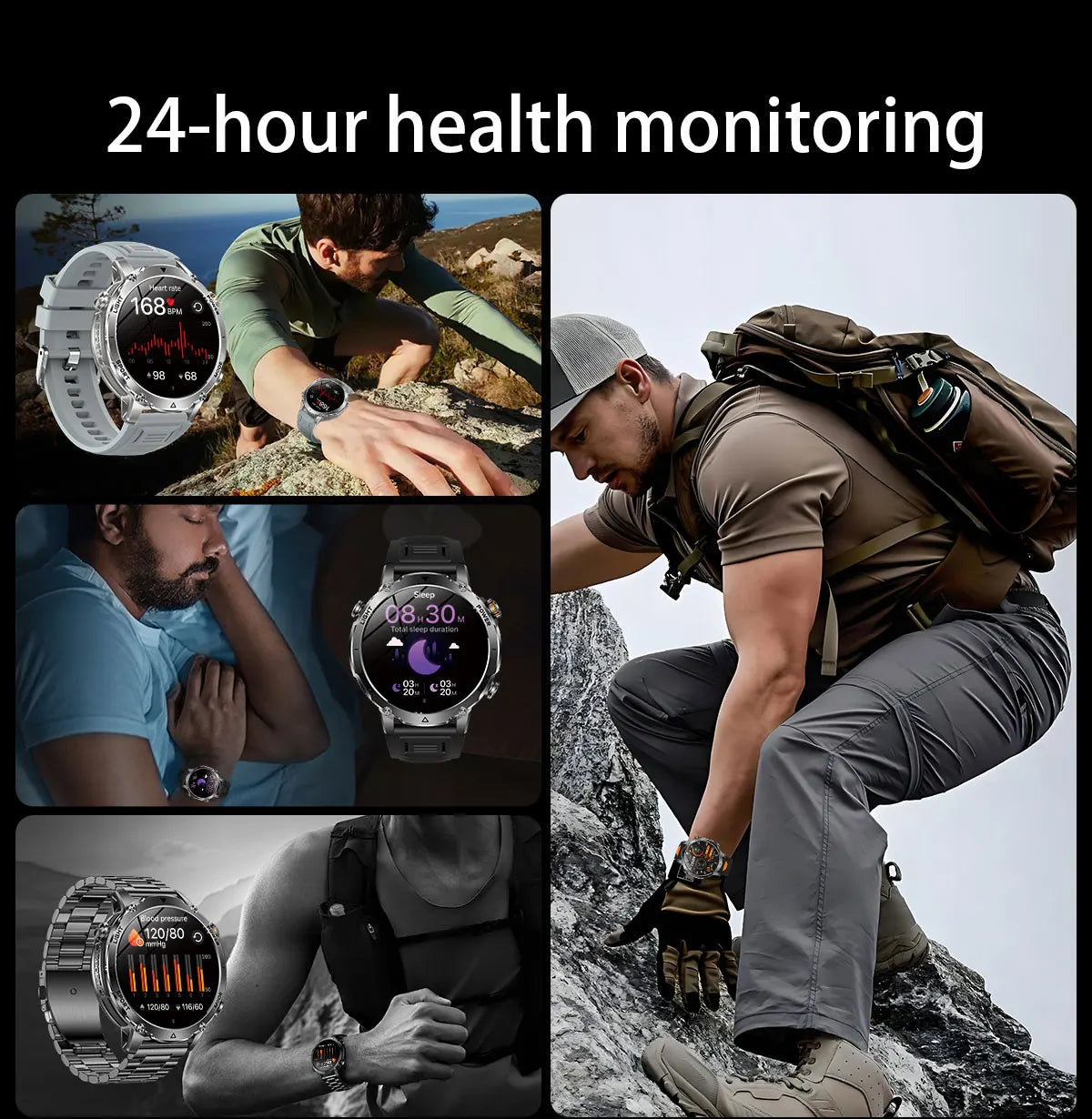 Brand+1400mAh Big Battery Smartwatch Men 1.7" AMOLED 200-Day Standby Swim Diving Waterproof GPS Military Tactical SOS 100 Sports