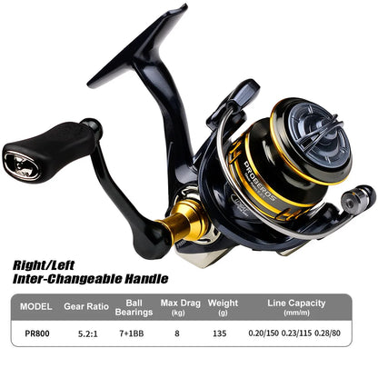 Spinning Fishing Reel 800 Size 5.2:1 7+1BB 8KG Max Drag CNC Metal Handle Deep Spool Long Cast Saltwater Rock Lure Fishing Reel