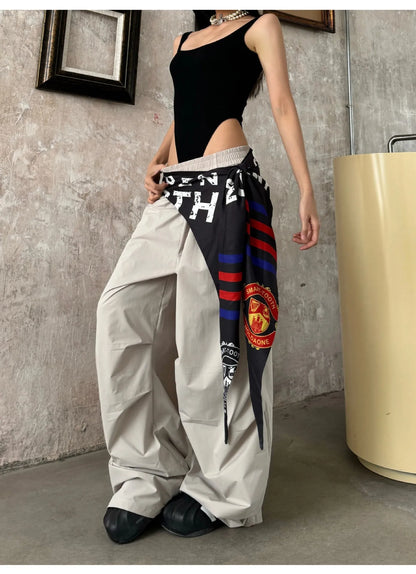 Women Y2K Wide Leg Cargo Pants 2026 Spring Cross-layer Straps Casual Hip Hop Dance Streetwear Trousers Baggy Vintage Fashion