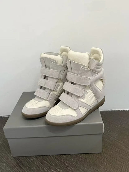 Women's Ankle Boots 2026 New Genuine Leather 8CM Hidden Heel Women Platform Sneakers Fashionable Splice Color Design Women Shoes