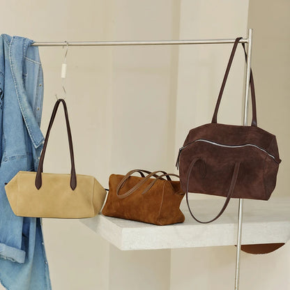 New Women's Natural Suede Leather long handle Shoulder Bag Luxury Designe Genuine Suede Leather Handbags Shopping Underarm Bag