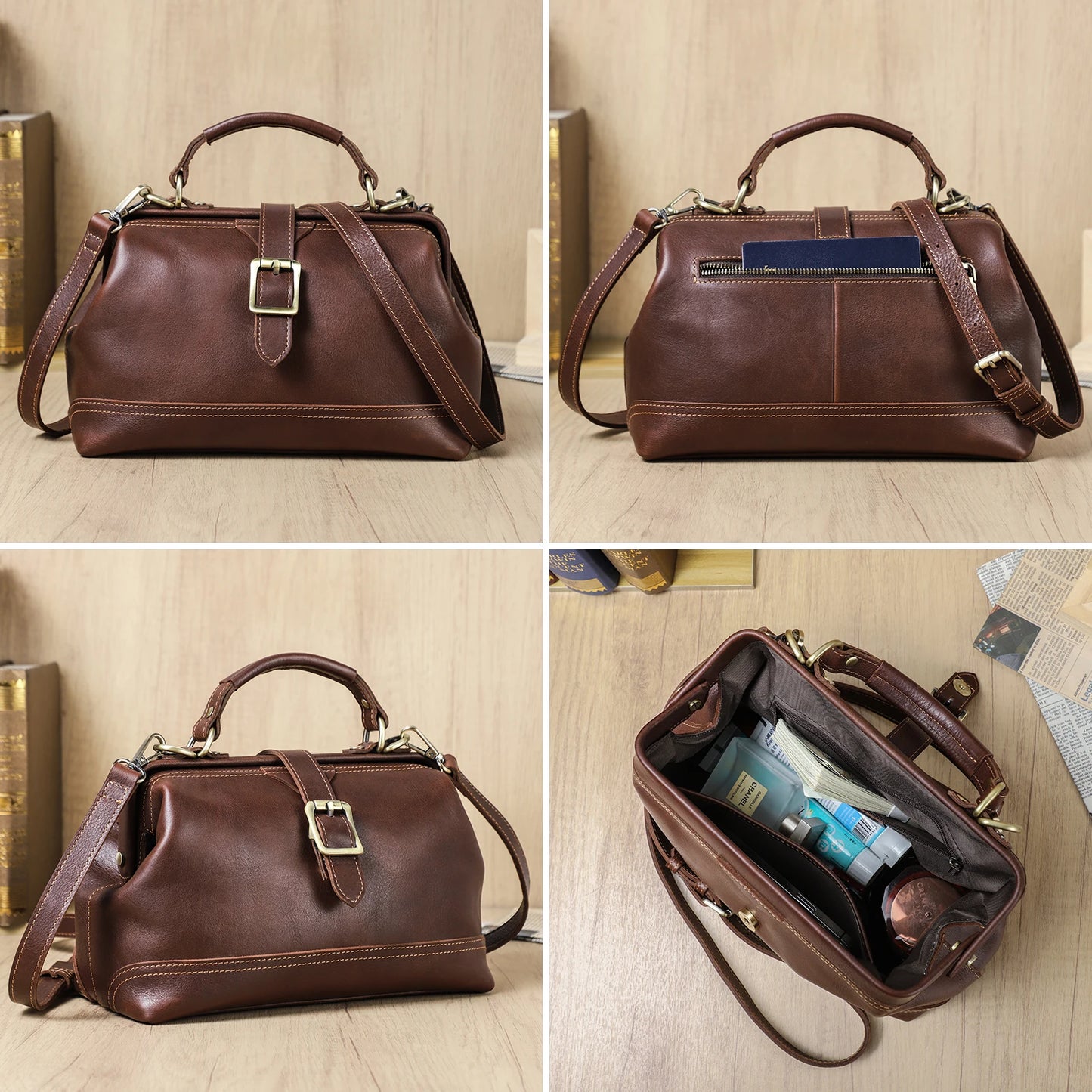 CONTACT'S Genuine Leather Sling Shoulder Bags for Women Luxury Designer Tote Bag Women‘s Bag Handbag Fashion Ladies’ Doctor Bag
