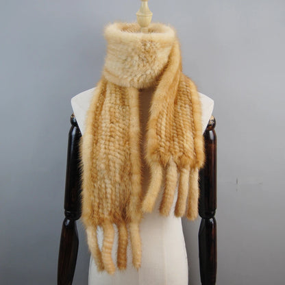 2026 Luxury Women Muffler 100% Real Mink Fur Scarf With Tassel Hand Knitted Natural Mink Scarves Neck Warmer Poncho Wholesale