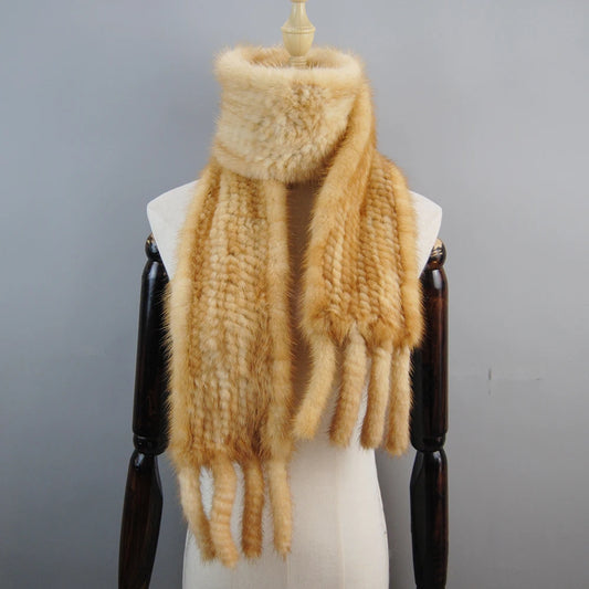 2026 Luxury Women Muffler 100% Real Mink Fur Scarf With Tassel Hand Knitted Natural Mink Scarves Neck Warmer Poncho Wholesale