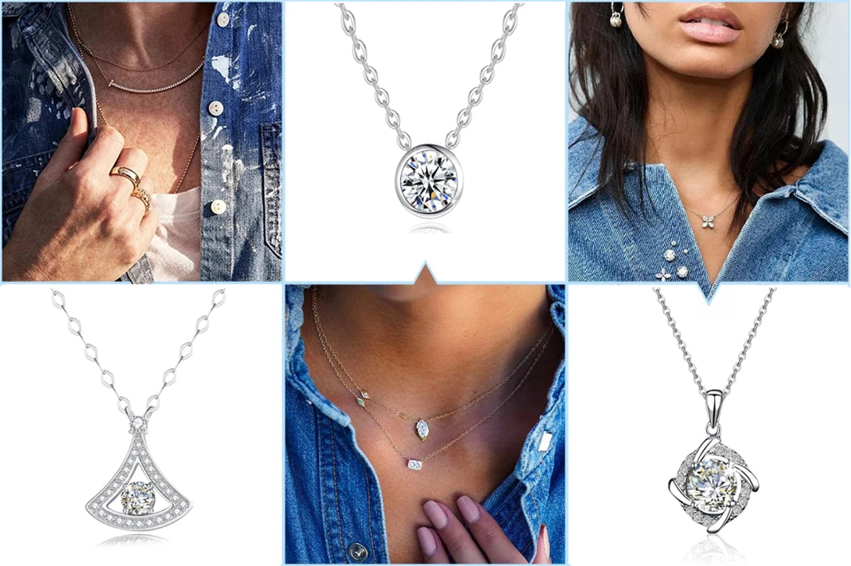 Star Moon Necklace Pendant 2ct Moissanite Diamond Necklace Woman Luxury Jewelry 925 Silver Engagement Love Gift