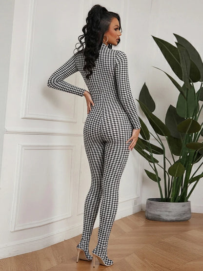 Sisterlinda Peach Buttocks Patchwork Jumpsuits Woman Turtleneck Full Sleeve Skinny Midnight Club Party Coquette Hipster Overalls