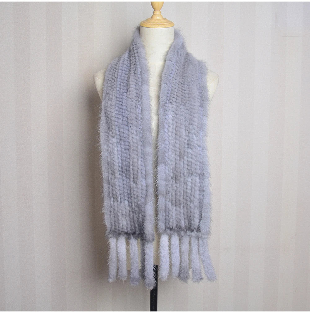 New Arrives Women Real Mink Fur Scarf Lady Fashion Knitted Genuine Mink Fur Scarves Winter Warm Natural Fur Muffle