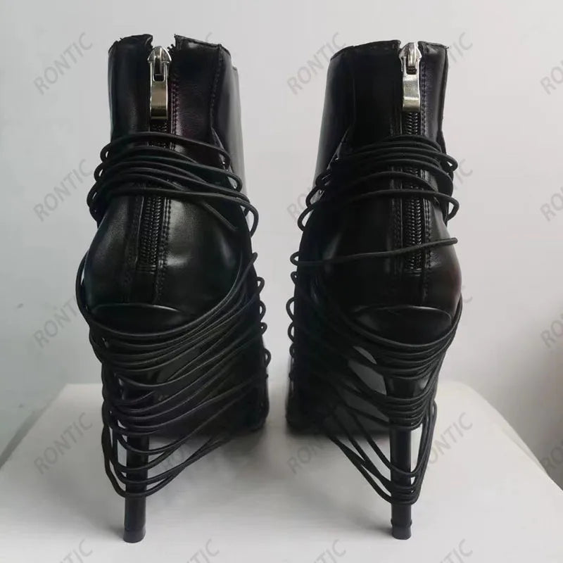 Rontic Women Winter Ankle Boots Faux Leather Sexy Stiletto Heels Pointed Toe Elegant Black Night Club Shoes US Size 5-15