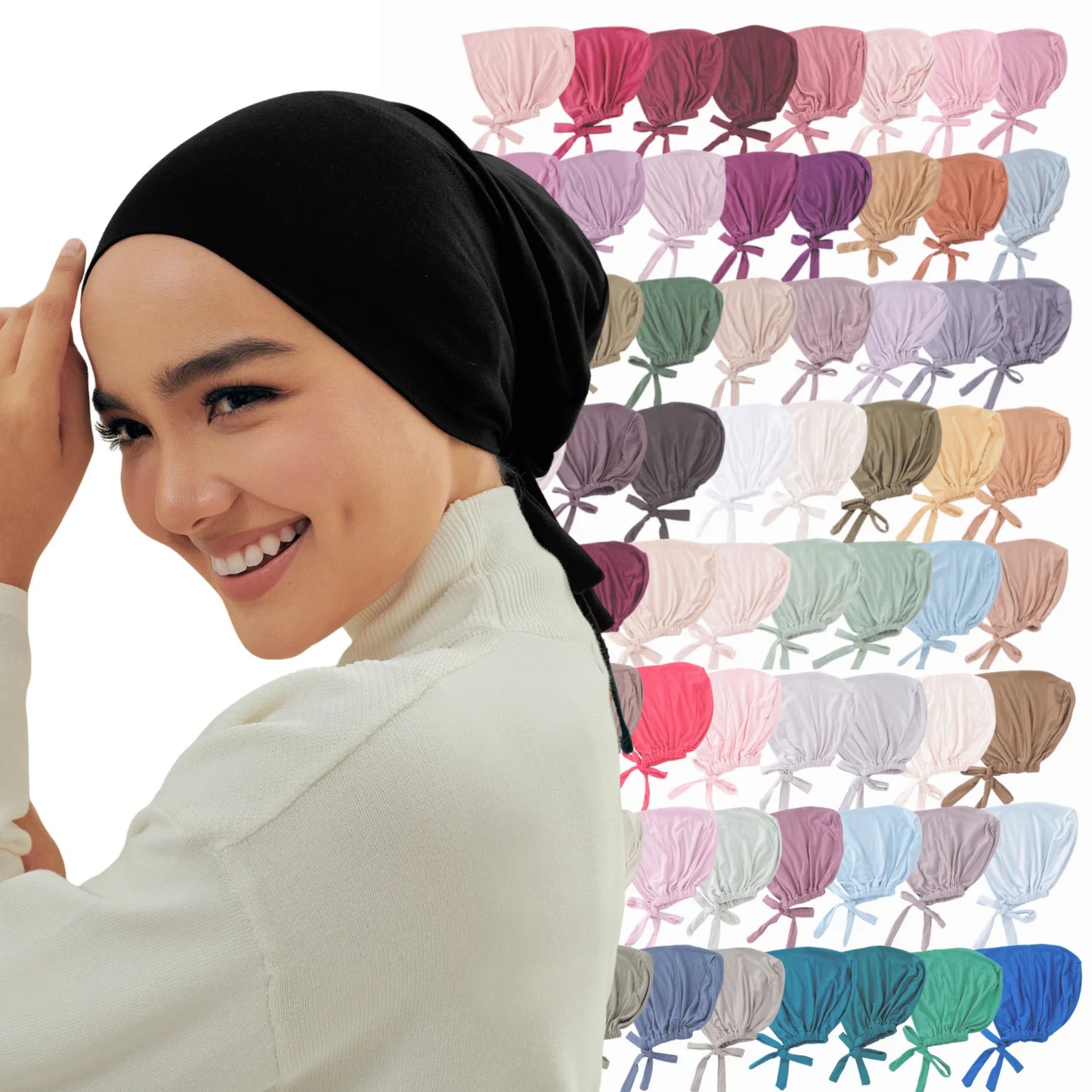 82 Colors Tie-Back Undercaps Fashion Women's Inner Hijab Muslim Cap Bonnet Plain Islamic Cotton Spandex Jersey DEW Underscarf