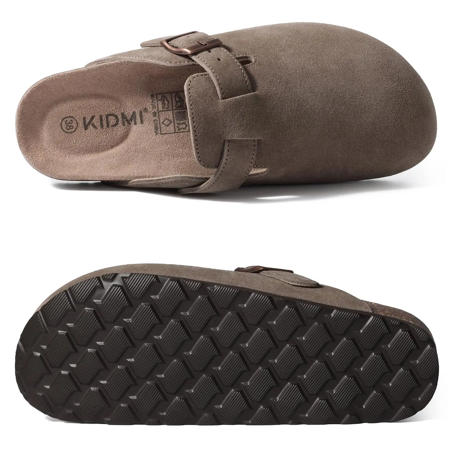 Kidmi New Cow Suede Women's Potato Shoes With Adjustable Strap Cork Insole Mules Outdoor Unisex Clogs Slippers With Arch Support