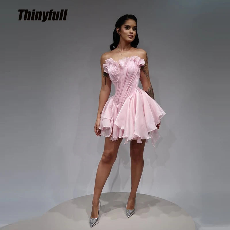 Thinyfull A-line Prom Dress 2026 Sleeveless Shiny Satin Evening Party Dress Mini Birthday Gown Robe De Soirée Customized