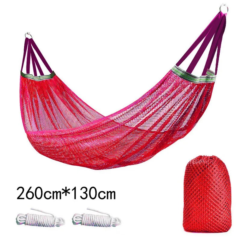 Outdoor Hammock with Ice Silk Mesh, Swing Bent Pole Anti-Tip Camping Travel Accessories