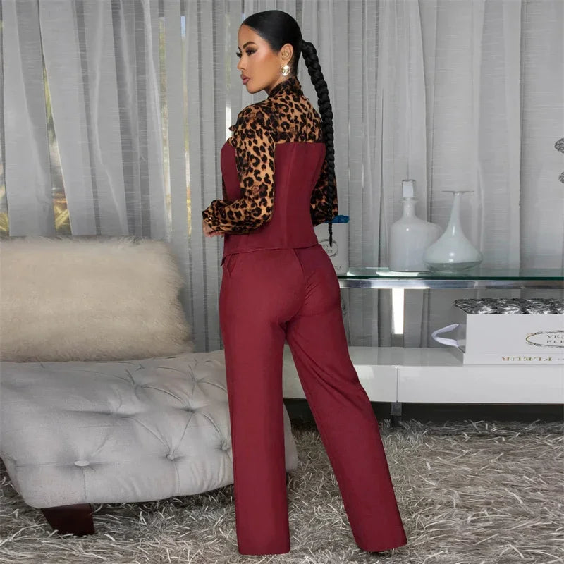 Doyerl Leopard Patchwork Shirt Style Jumpsuits Woman Elegant Vintage Long Sleeve High Waist One Piece Rompers Women Jumpsuit