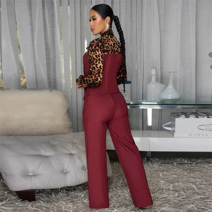 Doyerl Leopard Patchwork Shirt Style Jumpsuits Woman Elegant Vintage Long Sleeve High Waist One Piece Rompers Women Jumpsuit