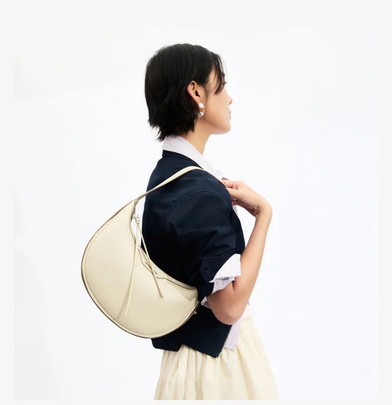 Amazing Song Original Design Half Moon Bag Small Top Grain Leather 2026 New Fashionable Women's Bags